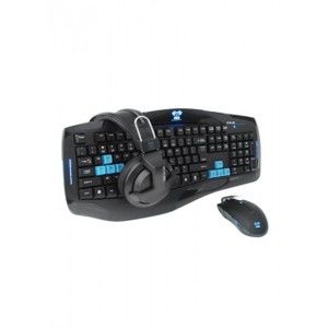 E-BLUE set klávesnice EKM828, herná, čierno-modrá, drôtová (USB), US, s myšou Cobra a slúchdlami Cobra X