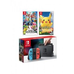 Konzole Nintendo Switch+Pokémon:Let's Go Pikachu+NS Super Smash Bros. Ult. rozbalené konzole