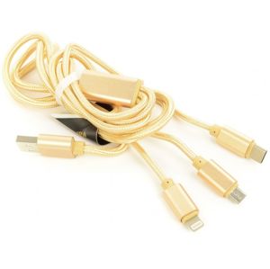 Accura 3v1 Lightning / USB-C / micro USB 1.2m zlatý