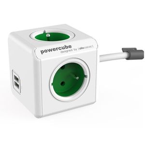 PowerCube Original 4 zásuvky 2x USB 1.5m, zelená