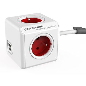 PowerCube Original 4 zásuvky 2x USB 1.5m, červená