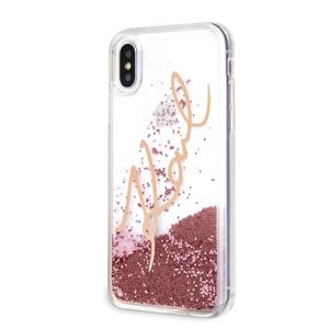 Karl Lagerfeld Hard Case pro iPhone X/Xs růžový zlatý/Signature Liquid Glitter