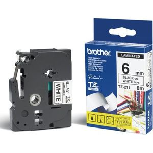 Brother páska TZE211, bílá 6mm, černý tisk, laminovaná, 8m - originální
