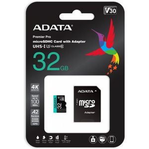 ADATA Premier Pro microSDHC 32GB 100R/80W UHS-I U3 Class 10 A2 V30S + Adaptér AUSDH32GUI3V30SA2-RA1