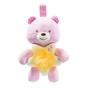 Chicco medvídek růžový s noční lampičkou a melodiemi