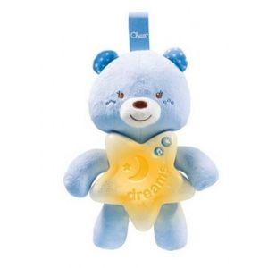 Chicco medvídek modrý s noční lampičkou a melodiemi