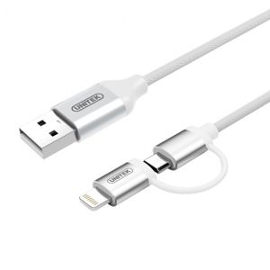 Unitek kabel USB - Lightning/micro USB 1.0m stříbrný [Y-C4031SL]