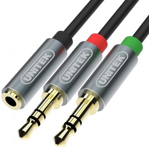 Unitek kabel miniJack 3.5mm (F) - 2x 3.5mm (M) 0.2m [Y-C957ABK]