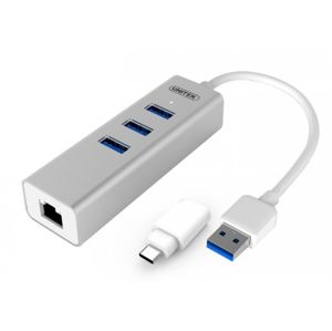 Unitek Hub 3x USB 3.0, hliník + Gigabit Ethernet + USB Type-C adaptér [Y-3083B]