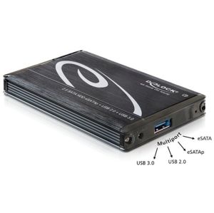 Delock box pro HDD 2.5" SATA USB 3.0+ eSATAp , hliník, černý