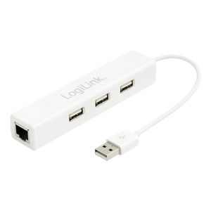 LogiLink adaptér Fast Ethernet USB 2.0 - RJ45, Hub 3x USB bílý UA0174A